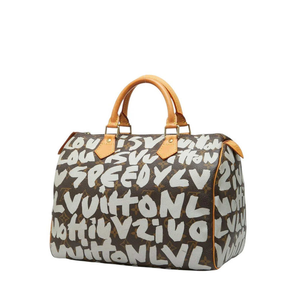 Louis Vuitton Monogram Graffiti Speedy Handbag Boston Bag Brown White Leather - Picture 2 of 10